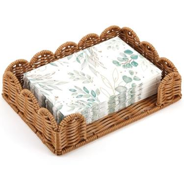 Imagem de Cinnvoice Porta-guardanapos de vime recortado, 24 x 15 x 6 cm, cesta de suporte de guardanapo retangular tecido, bandeja de toalha de vime para cozinha, banheiro, restaurante, mesa, decoração e