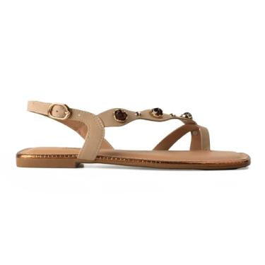 Imagem de Sandália Feminino Dakota Rasteira Tiras Pedraria Bege 36