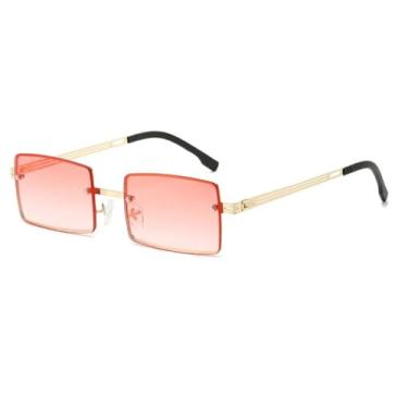 Imagem de HPIRME Óculos pequenos retrô com armação de metal, lentes degradê da moda, óculos escuros punk UV400 para homens e mulheres (dourado-rosa)