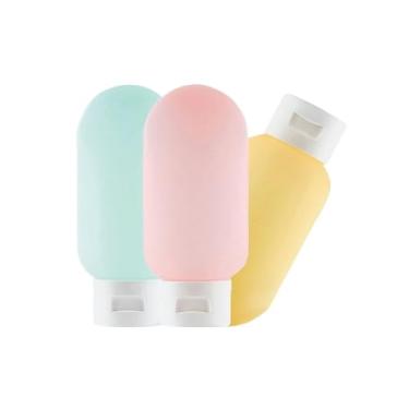 Imagem de Kit de Viagem com 3 Frascos de 60 ml Refil Portátil para Shampoo, Condicionador e Creme Hidratante, Antivazamento, Reutilizáveis e Acompanha Estojo Transparente