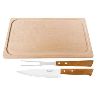 Imagem de Jogo de 3 Peças Trinchante Naturalle para Churrasco em Aço Inox e Made