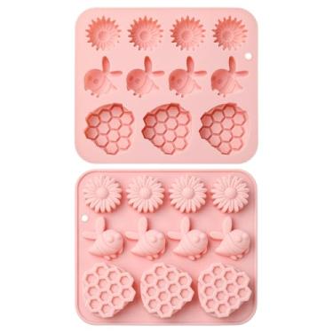 Imagem de UR URLIFEHALL 2 moldes de silicone para abelha e favo de mel, formas de chocolate em forma de flor para decoração de bolos, doces, cupcake, sabonete, geléia, biscoito, cubo de gelo