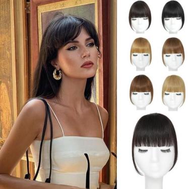 Imagem de Clip In Bangs YBYMCAI Real Human Hair castanho preto para mulheres