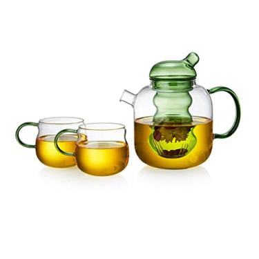 Imagem de Chaleira de café e chá bule de vidro feito à mão com infusor de vidro de chá solto removível chás de desabrochamento chaleira 2 em 1 bule de chá de cerâmica elétrica aplicável (cor: verde x2 xícaras)
