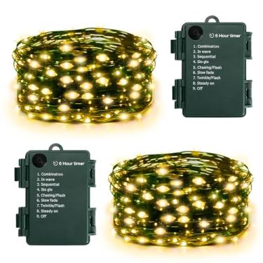 Imagem de KOUQIYA Pacote com 2 luzes de corda de Natal, 5,5 m, 50 LEDs, bateria, luz estrelada com temporizador, 8 modos, luzes de árvore à prova d'água para decoração de festa de Natal e jardim ao ar livre