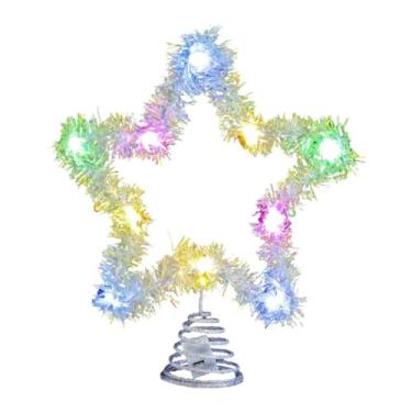 Imagem de Fenteer Topo de árvore de estrela de Natal com luzes LED brilhantes e suporte decorativo para montagem no Ano Novo