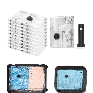 Imagem de Bolsa de armazenamento a vácuo com bomba para roupas, bolsa de vedação a vácuo de viagem, sacos de embalagem a vácuo para bagagem, cobertores, roupas de cama e armazenamento doméstico (10 pequenos)