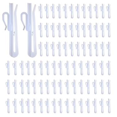 Imagem de 80 ganchos de cortina de plástico ajustáveis para pregas, clipes de cortina com design de catraca para cortinas de porta e cortinas de chuveiro, ganchos brancos de 8,5 cm