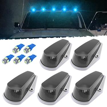 Imagem de GLOFE 5pcs Top Cab Marker Teto Running Light Lente Tampa fumê 15442 + 5X Ice Blue T10 194 lâmpadas LED compatíveis com Ford F-150 F-250 F-350 1973-1997 F Series Pickup Super Duty Trucks.