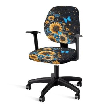 Imagem de Talayituse Capas de cadeira de escritório com estampa de borboleta de girassol, capa de...