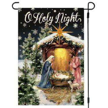 Imagem de ARGOOFG Bandeira de Natal Jesus Presépio Jardim 30,5 x 45,7 cm Dupla Face Externa, O Noite Santa, Inverno, Cristão, Natal, Natal, Decoração de Quintal