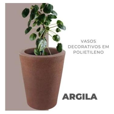 Imagem de Vaso de Planta Cônico Moderno em Polietileno Cor Argila 02 Resistente 