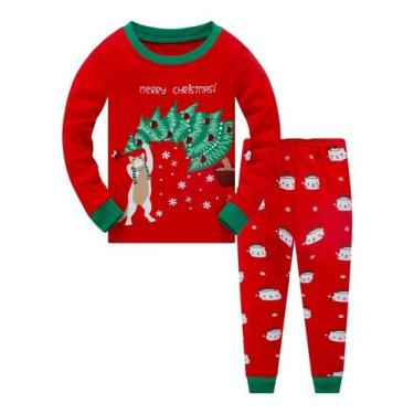 Imagem de Conjunto de pijamas de Natal de algodão para meninas Popshion 5T