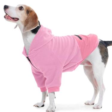 Imagem de Nanaki Moletom com capuz para cachorro grande com bolso e manga comprida, gola ajustável, meio zíper, confortável, elástico, com capuz para beagle, pulôver quente, outono, inverno, casaco rosa, G