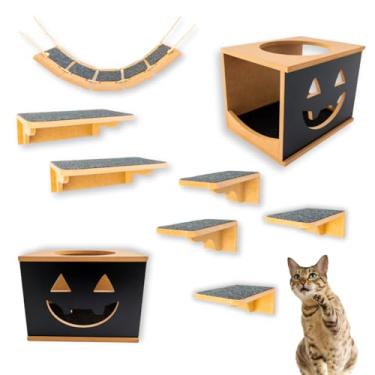 Imagem de Playground para Gatos Temático Halloween, 9 Peças, MDF 15mm, Parque Para Gatos, Decoração Abóbora (Preto)