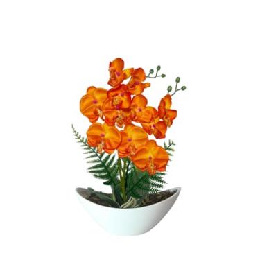Imagem de Arranjo de Orquídea Artificial com Vaso - Decoração Pronta para Ambientes Internos e Externos (Laranja)