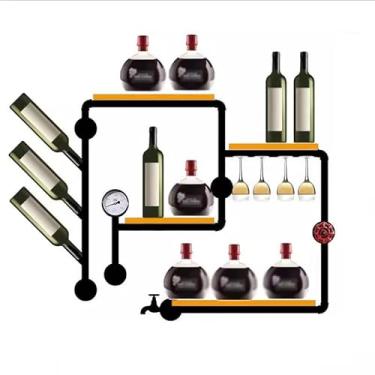 Imagem de Suporte de vinho para armazenamento de vinho estilo industrial prateleiras de tubos de ferro decorativas de parede armário de vinho criativo para casa prateleiras de vinho montadas na parede