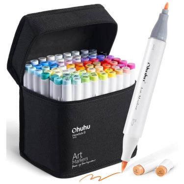 Imagem de Kit de Canetas Profissionais com Pontas Duplas e Estojo, 72 Peças, Ohuhu