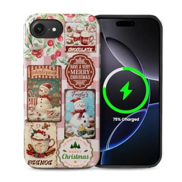 Imagem de Toulas Capa para iPhone 16E, [compatível com MagSafe], capa rígida de camada dupla híbrida resistente a arranhões, colagem de Natal vintage, tabuleiro de xadrez rosa