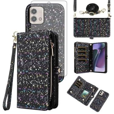 Imagem de Asuwish Capa de celular para Motorola Moto G Stylus 5G 2023 com zíper carteira magnética destacável com protetor de tela de vidro temperado e suporte de glitter celular GStylus G5 XT2317DL XT2315-5