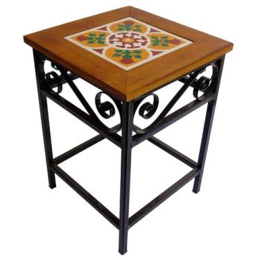 Imagem de Banco de Ferro e Madeira Rústico com Ladrilho Hidráulico Azulejo - Car