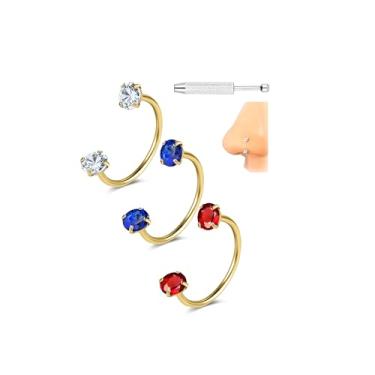 Imagem de 6ixGosh G23 Anéis de nariz de ferradura de titânio 20G para sapata de cavalo argolas de aço cirúrgico meia cartilagem tragus brinco argola rosca interna dupla zircônia cúbica nariz septo joia, Titânio