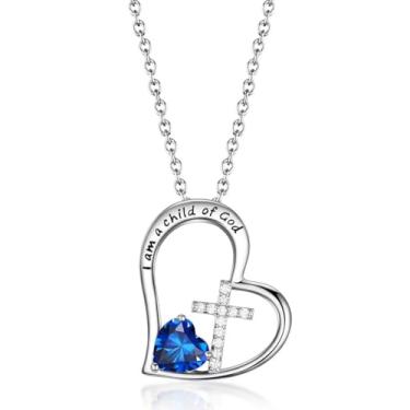 Imagem de BAOWING Colar "I Am a Child of God" com cruz de coração para meninas, presentes de batismo, presentes de primeira comunhão, presentes de Páscoa, aniversário, Natal, joias para afilhada, adolescentes