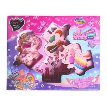 Imagem de Kit De Maquiagem Infantil Com Sombra e Batom Unicornio Rosa - Elite