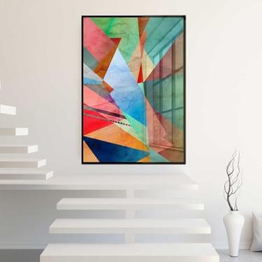 Imagem de Quadro Decorativo com Moldura e Acrilico Cristal Vidro Abstrato Formas Geomêtricas Sala Quarto Hall