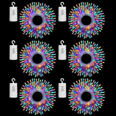 Imagem de Tuanse Pacote com 6 luzes de corda operadas por bateria com temporizador, total de 60 metros, 600 LEDs, 8 modos à prova d'água, luzes de Natal e Halloween, para decoração de árvore de quintal