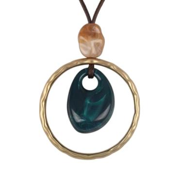 Imagem de Jeniiahua Colar Boho feminino longo hippie com pingente grande, grosso, vintage, colar com pingente de pedra