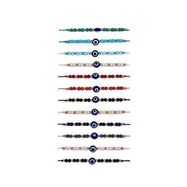 Imagem de Conjunto de pulseiras coloridas com nó da sorte olho turco amuleto de proteção de fio vermelho amuleto feito à mão de vidro esmaltado para mulheres Gilrs homens cartão de desejos amizade joias turcas