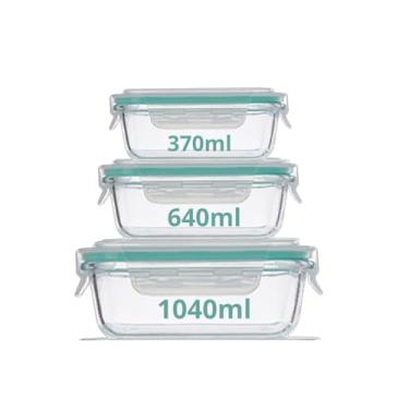 Imagem de Kit Conjunto 3/5/6/10 Potes Herméticos Geladeira Vidro Marmita Tampa Click Vedação Silicone Borracha(Combo 3 Potes - Verde)