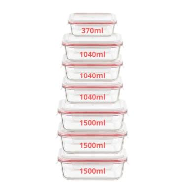 Imagem de Kit Conjunto 3/5/6/10 Potes Herméticos Geladeira Vidro Marmita Tampa Click Vedação Silicone Borracha(Kit 7 Potes - Vermelho)