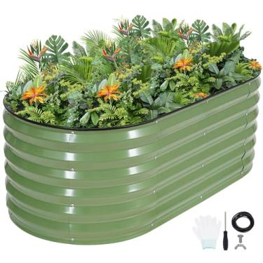 Imagem de G GOOD GAIN Canteiros de jardim elevados – Kit de caixas de plantador galvanizadas de 1,2 x 0,6 x 0,4 m com fita protetora, luvas e ferramentas | Cama elevada de metal oval para jardinagem de legumes