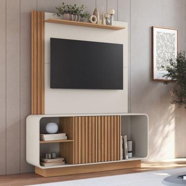 Imagem de Rack com Painel para Tv 55 Polegadas Ripado Alabama / Texas Freijó/Off White