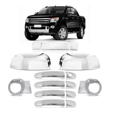 Imagem de Kit Aplique Cromado Maçaneta Retrovisor Traseira Milha Ford Ranger 2013 à 2015
