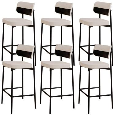 Imagem de Kit 06 Banquetas Alta Bar Cozinha Sala De Jantar Aço Preto Kaira C01 Linho Palha Courino Preto - Lyam Decor