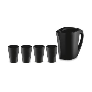 Imagem de Jarra de Suco Agua 1,5L Tampa Preta e 4 Copos Plastico