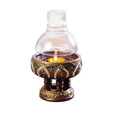 Imagem de Decoração de mesa castiçal de madeira retrô à prova de vento suporte de vela decoração de mesa de jantar centro de mesa decorativa