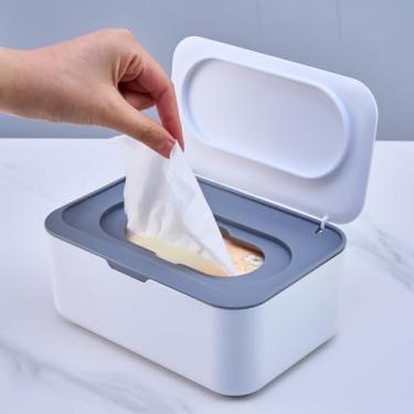 Imagem de Tampa moderna para caixa de lenços umedecidos (1 peça) - tampa flip-top, design retangular branco e cinza