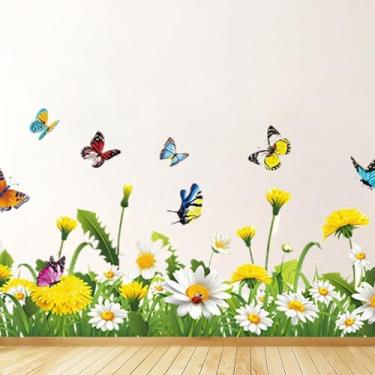 Imagem de 2 folhas adesivos de parede de grama verde gigante 70 cm x 25 cm flores borboletas rodapé linha de rodapé adesivos adesivos de parede adesivos adesivos de parede filme papel de parede berçário creche