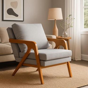 Imagem de Poltrona De Luxo Mona Design Retrô Em Madeira - A7, Cinza