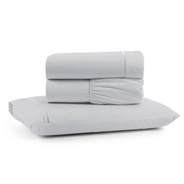 Imagem de Jogo Cama Lençol Bali Solteiro Percal 180 Fios 100% Algodão Ponto Palito 3 Peças - Cinza