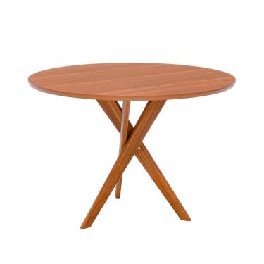 Imagem de Mesa de Jantar Redonda com Tampo MDF Cacau Cinamomo e Madeira 109 cm