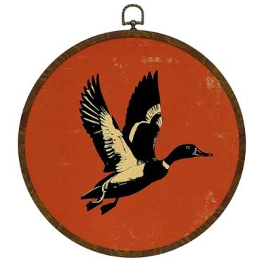Imagem de Pato selvagem vintage redondo decoração de parede emoldurada 25,4 x 25,4 cm, arte de parede de pássaros escuros, decoração de parede estética para decoração de porta de quarto, sala de estar, 25 cm