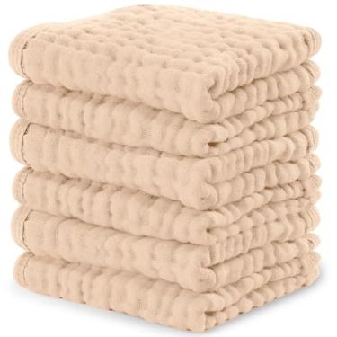 Imagem de Comfy Cubs Pacote com 6 toalhas de musselina para bebês – panos macios de 6 camadas de algodão para peles sensíveis – 25,4 x 25,4 cm, grandes, delicados, absorventes essenciais para recém-nascidos e