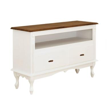 Imagem de Rack Para Tv 45 Polegadas 2 Gavetas Nicho E Pés Luiz Xv - Branco Laca Com Tampo Imbuia Glazer