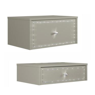 Imagem de Conjunto com Mesa de Cabeceira e Penteadeira Suspensas Strass 3 Gavetas Off White