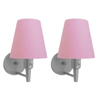 Imagem de Kit-2 Arandela Cone Md-2013 Cinza C- Inter Liga E Desl Cúpula Em Tecido Rosa Bebê - Bivolt